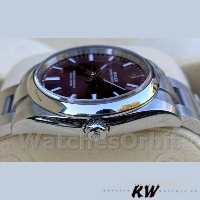 Rolex Oyster Perpetual Air-King 114200 Grape Red Index Dial 34mm Unisex Replica watch