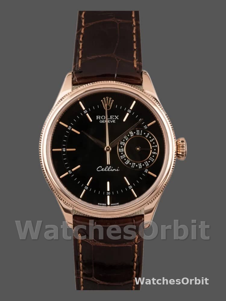 Rolex Cellini Date 50515 Brown Leather Black Index Dial 39mm Mens Replica Watch