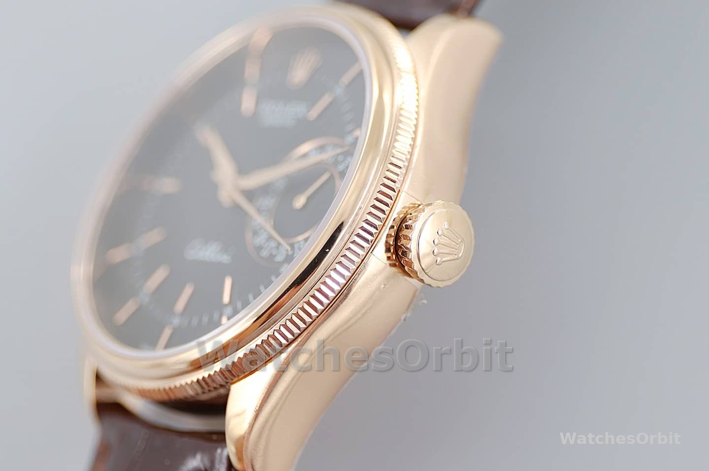Rolex Cellini Date 50515 Brown Leather Black Index Dial 39mm Mens Replica Watch
