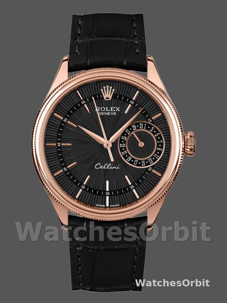 Rolex Cellini Date 50515 Rose Gold Black Index Dial 39mm Mens Replica Watch