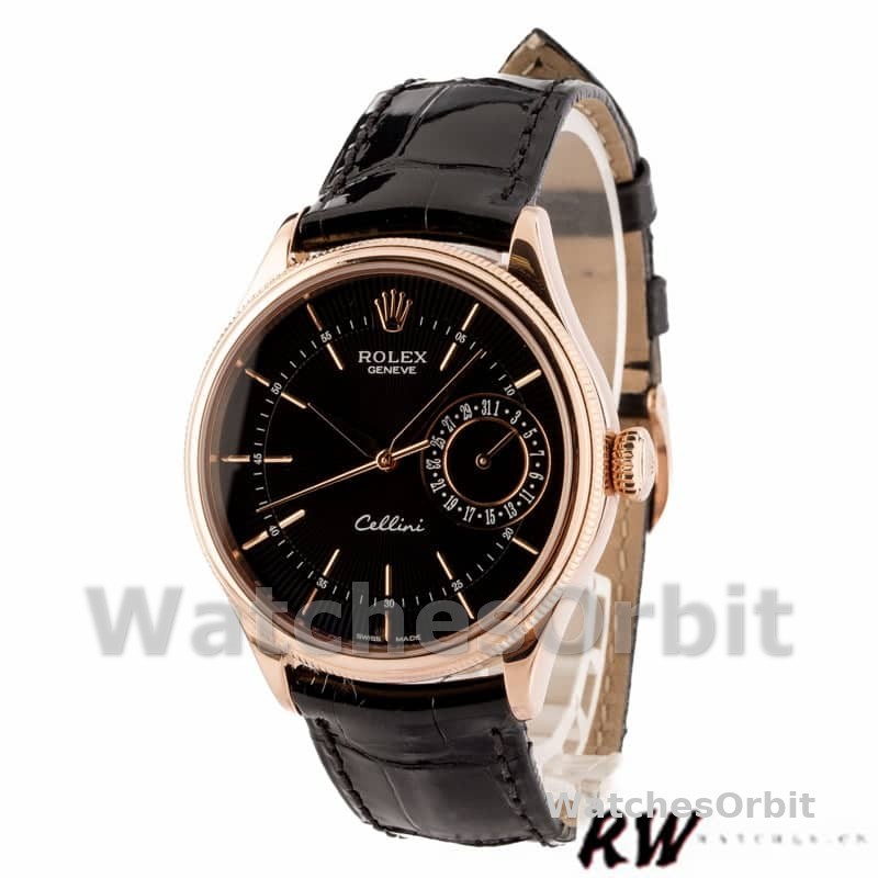 Rolex Cellini Date 50515 Rose Gold Black Index Dial 39mm Mens Replica Watch
