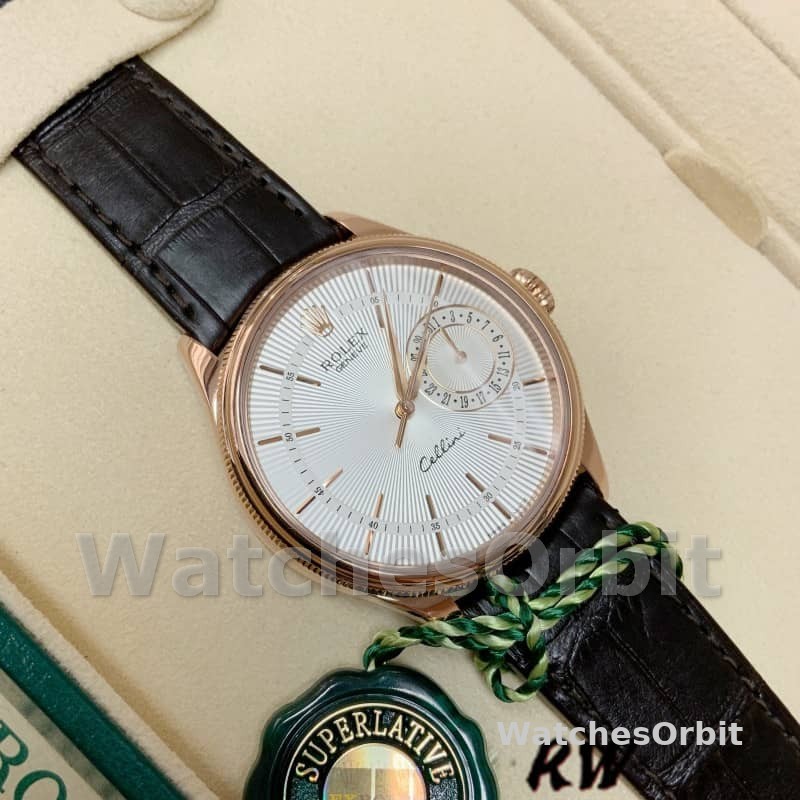 Rolex Cellini Date 50515 Rose Gold Silver Guilloche Index Dial 39mm Mens Replica Watch
