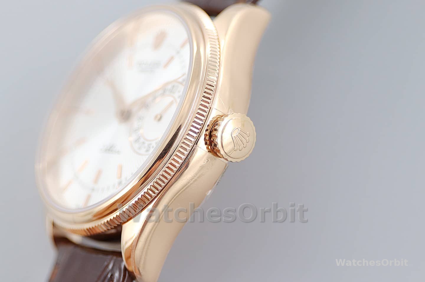 Rolex Cellini Date Rose Gold Silver Crocodile Leather Strap 50515 39mm Mens Replica Watch