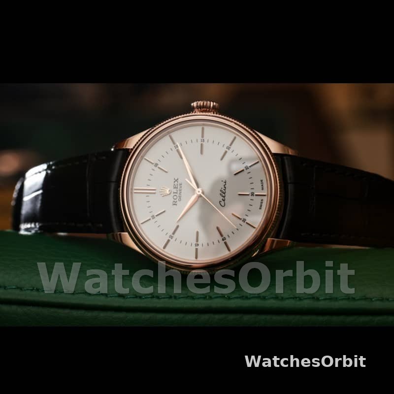 Rolex Cellini Time 50505 Black Leather Strap White Dial 39mm Mens Replica Watch