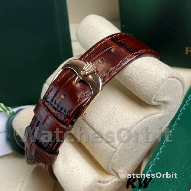 Rolex Cellini Time 50505 Brown Leather Strap Black Dial 39mm Mens Replica Watch