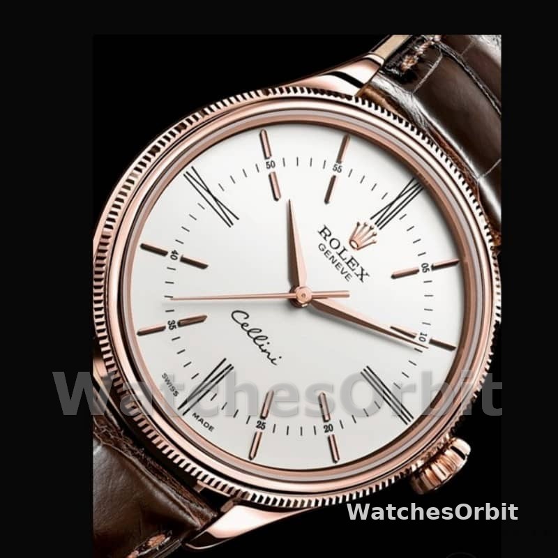 Rolex Cellini Time 50505 Brown Leather Strap White Dial 39mm Mens Replica Watch