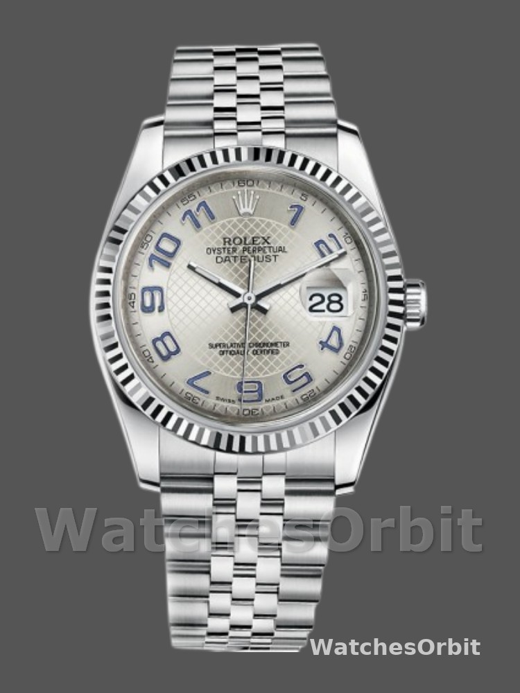 Rolex Datejust 116234 Silver Dial Blue Arabic Numeral Hour Markers 36mm Unisex Replica Watch