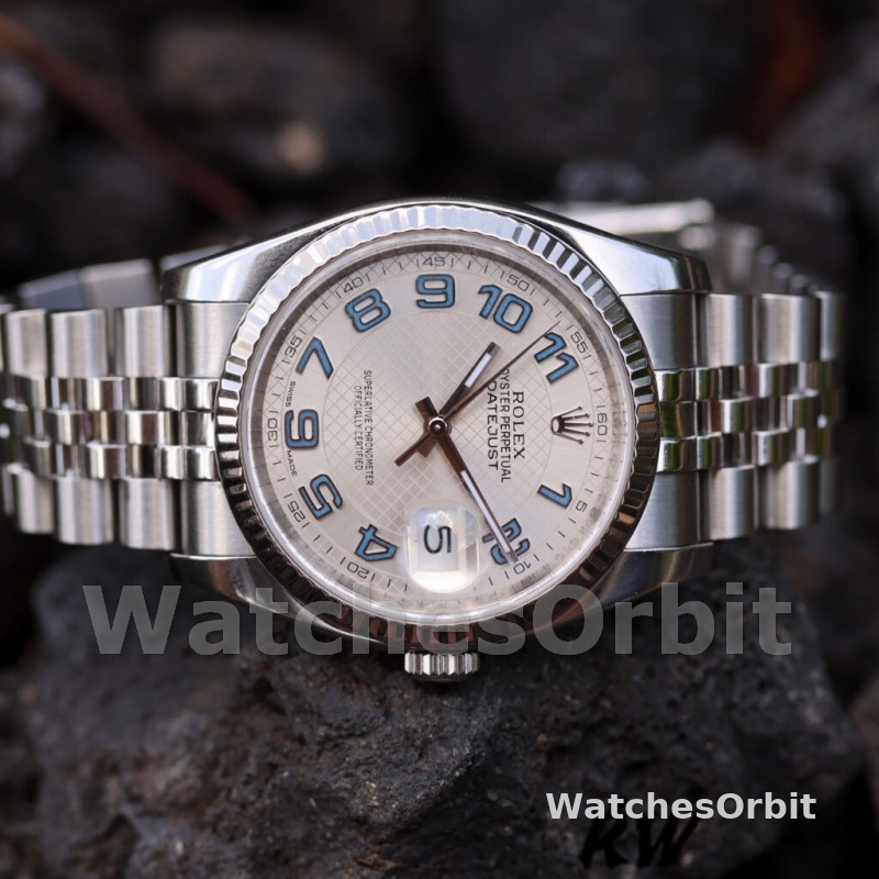 Rolex Datejust 116234 Silver Dial Blue Arabic Numeral Hour Markers 36mm Unisex Replica Watch