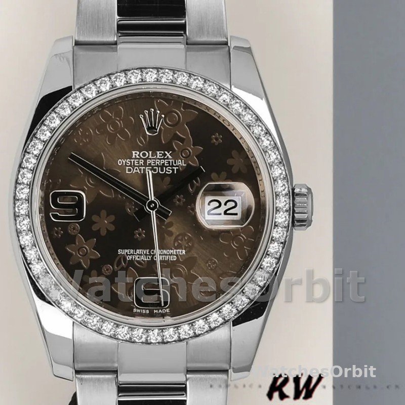 Rolex Datejust 116244 Bronze Floral Arabic Diamond Dial 36mm Unisex Replica Watch