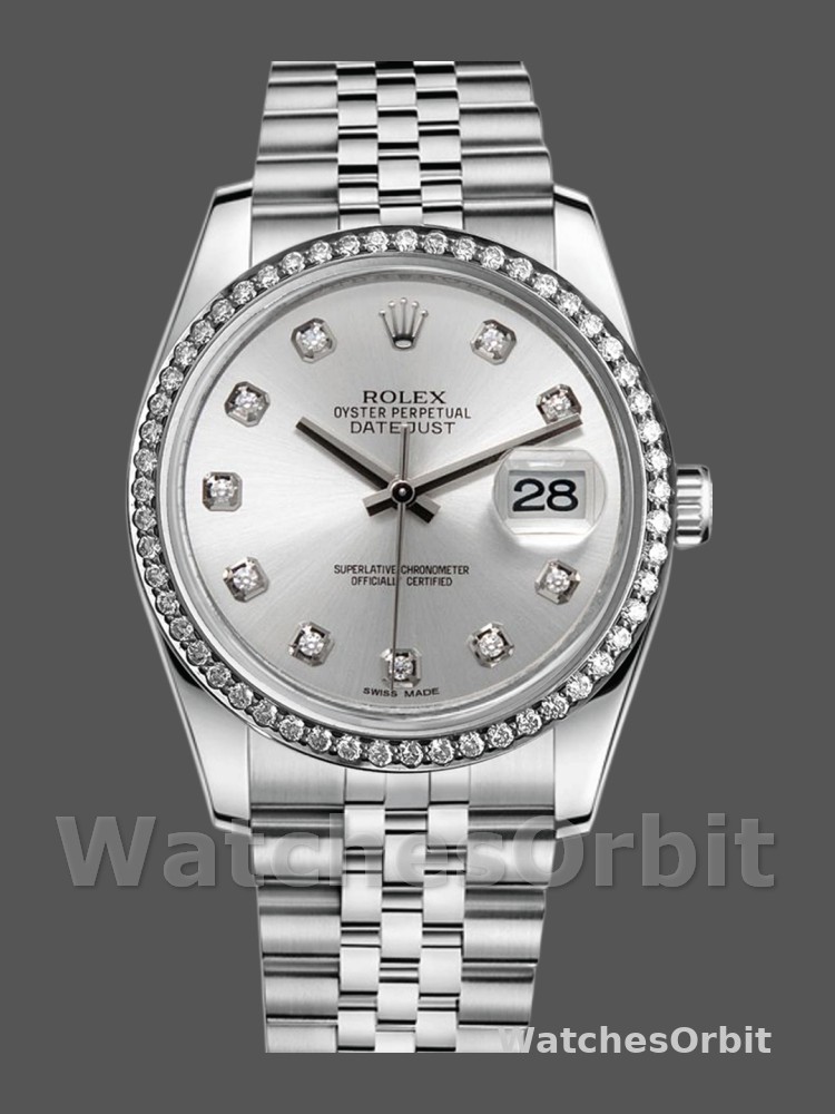 Rolex Datejust 116244 Silver Dial Diamonds 36mm Lady Replica Watch