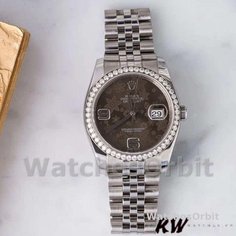 Rolex Datejust 116244 Stainless Steel Chocolate Floral Dial 36mm Unisex Replica Watch
