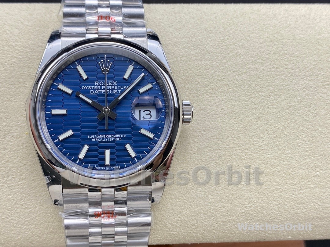 Rolex Datejust 126200 Stainless Steel Automatic Blue Motif Wave Dial 36MM Unisex Replica Watch