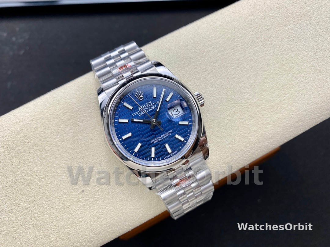 Rolex Datejust 126200 Stainless Steel Automatic Blue Motif Wave Dial 36MM Unisex Replica Watch