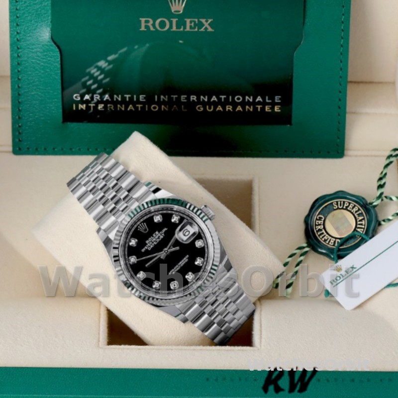 Rolex Datejust 126234 Fluted Bezel Black Diamond Dial 36MM Unisex Replica Watch