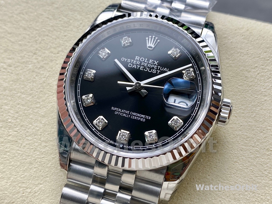 Rolex Datejust 126234 Fluted Bezel Black Diamond Dial 36MM Unisex Replica Watch