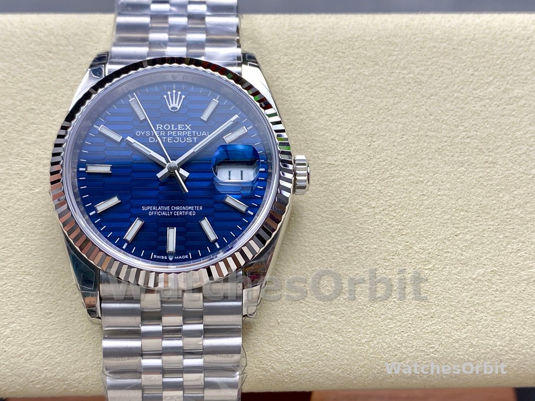 Rolex Datejust 126234 Fluted Bezel Blue Fluted Motif Dial 36MM Unisex Replica Watch