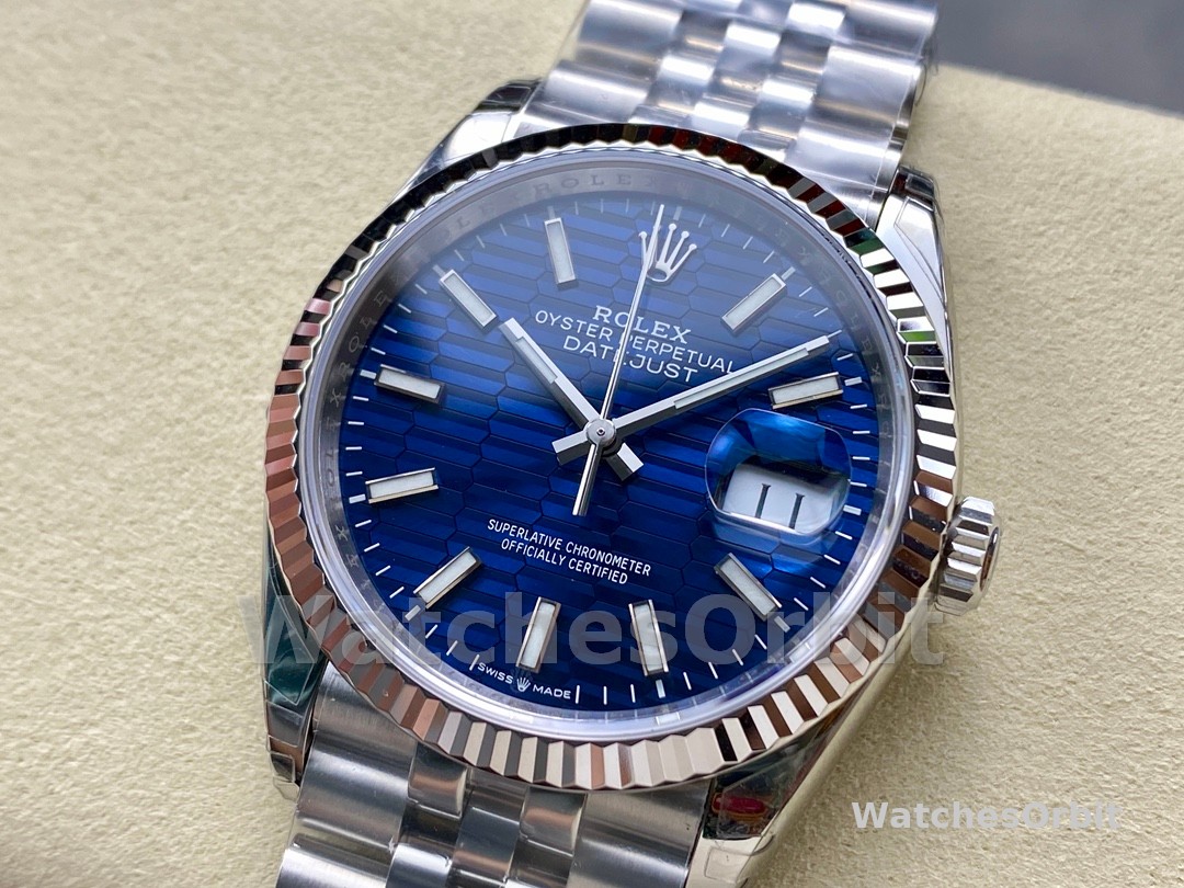Rolex Datejust 126234 Fluted Bezel Blue Fluted Motif Dial 36MM Unisex Replica Watch
