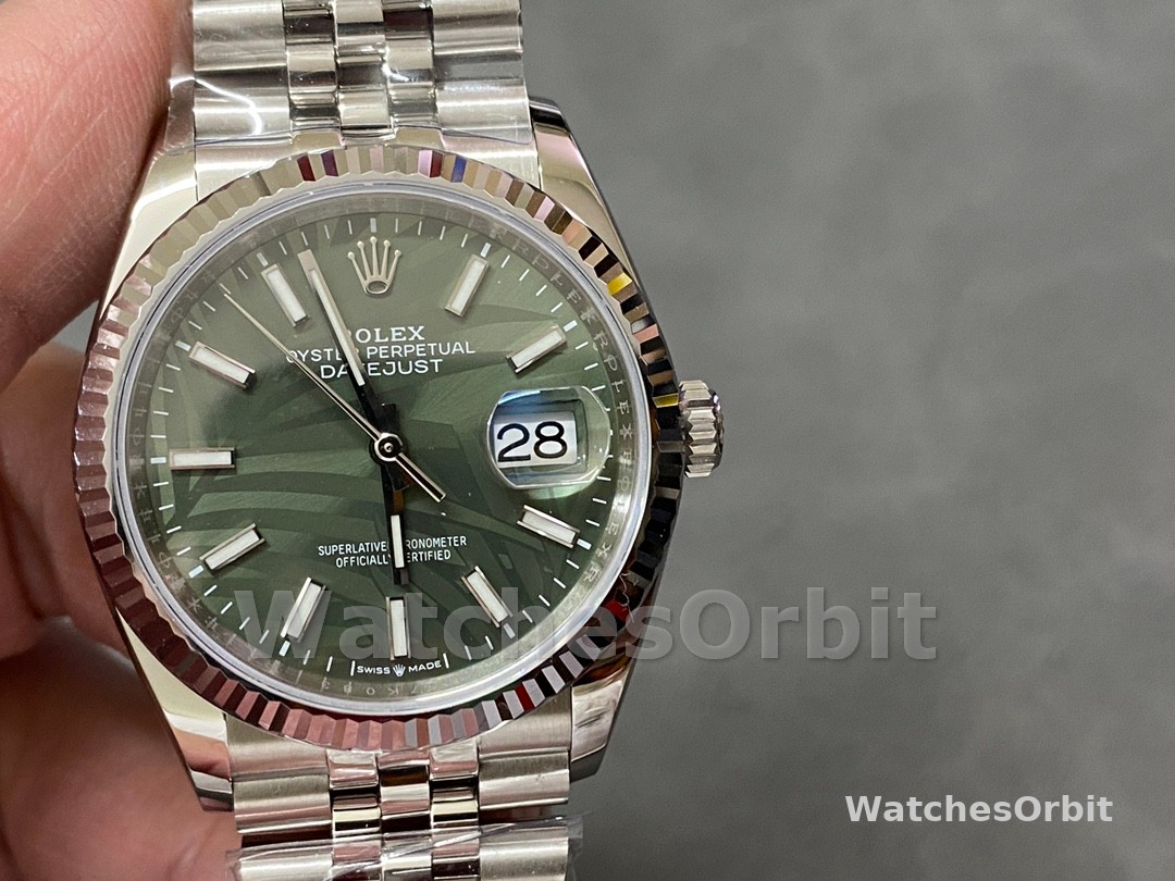 Rolex Datejust 126234 Olive Green Palm Motif Dial 36MM Unisex Replica Watch