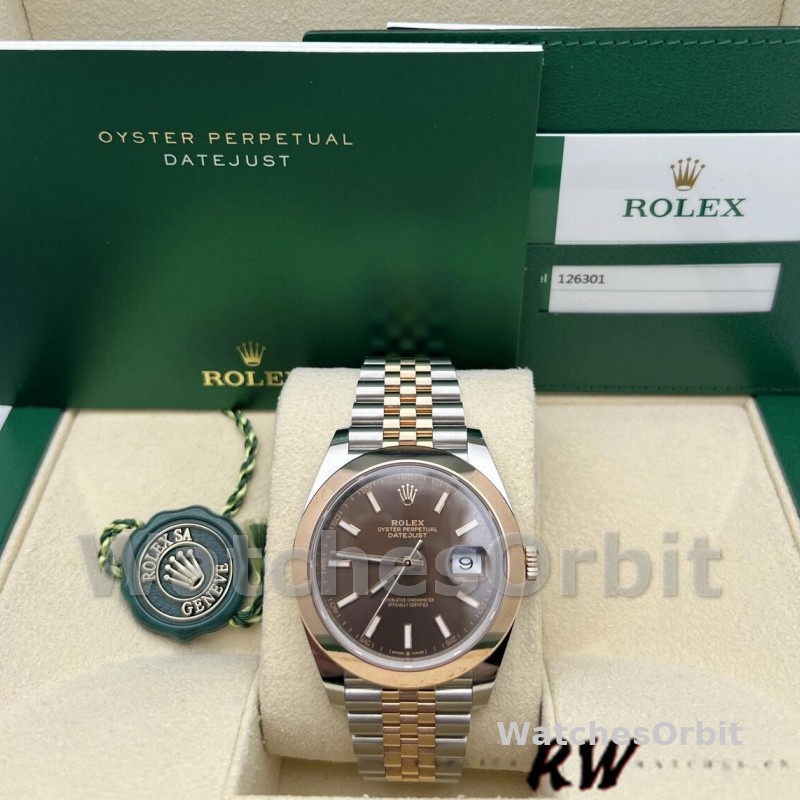Rolex Datejust 126301 Rose Gold Chocolate Brown Index Dial 41MM Mens Replica Watch