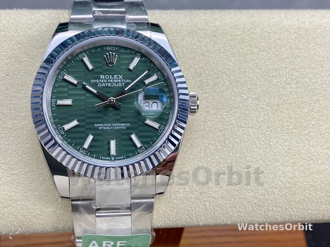 Rolex Datejust 126334 0029 Fluted Bezel Green Motif Dial 41MM Mens Replica Watch