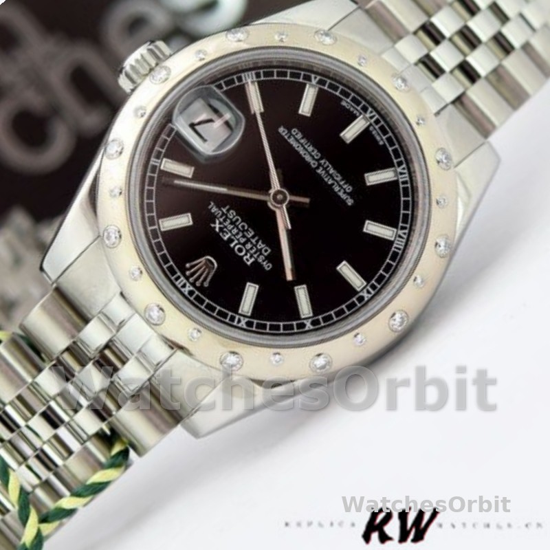 Rolex Datejust 178344 Black Dial Stainless Steel 31MM Lady Replica Watch