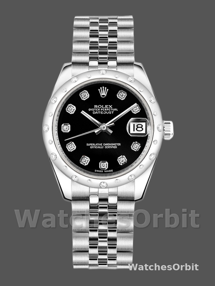 Rolex Datejust 178344 Black Diamond Dial Jubilee Bracelet 31MM Lady Replica Watch