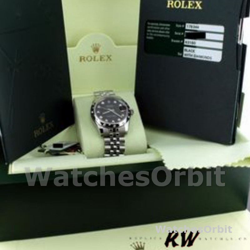 Rolex Datejust 178344 Black Diamond Dial Jubilee Bracelet 31MM Lady Replica Watch