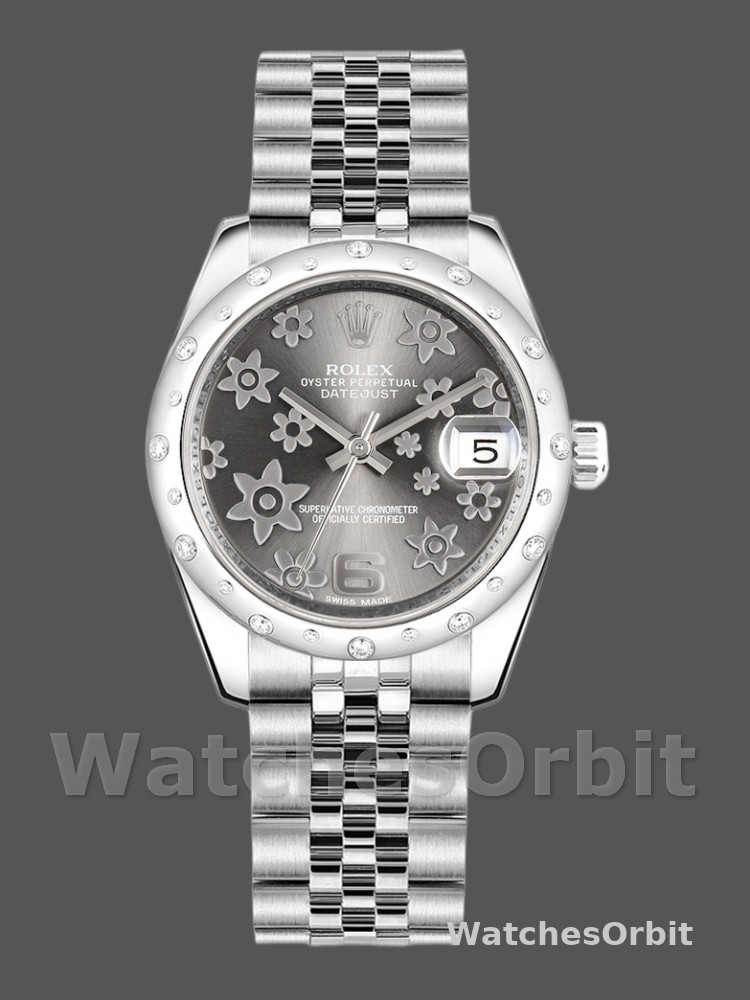 Rolex Datejust 178344 Floral Motif Dark Rhodium Grey Dial 31MM Lady Replica Watch