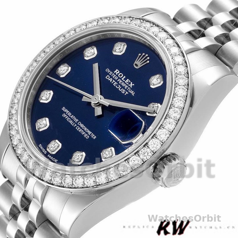 Rolex Datejust 178384 Blue Dial Diamond Bezel 31MM Lady Replica Watch
