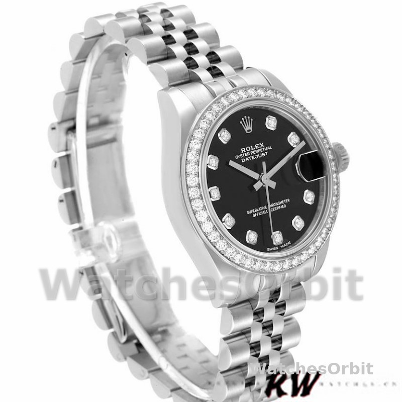 Rolex Datejust 178384 Diamond Bezel Black Diamond Dial 31MM Lady Replica Watch