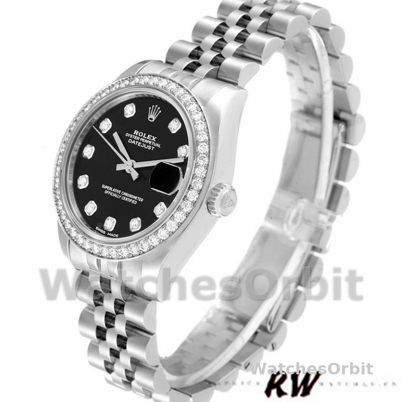 Rolex Datejust 178384 Diamond Bezel Black Diamond Dial 31MM Lady Replica Watch