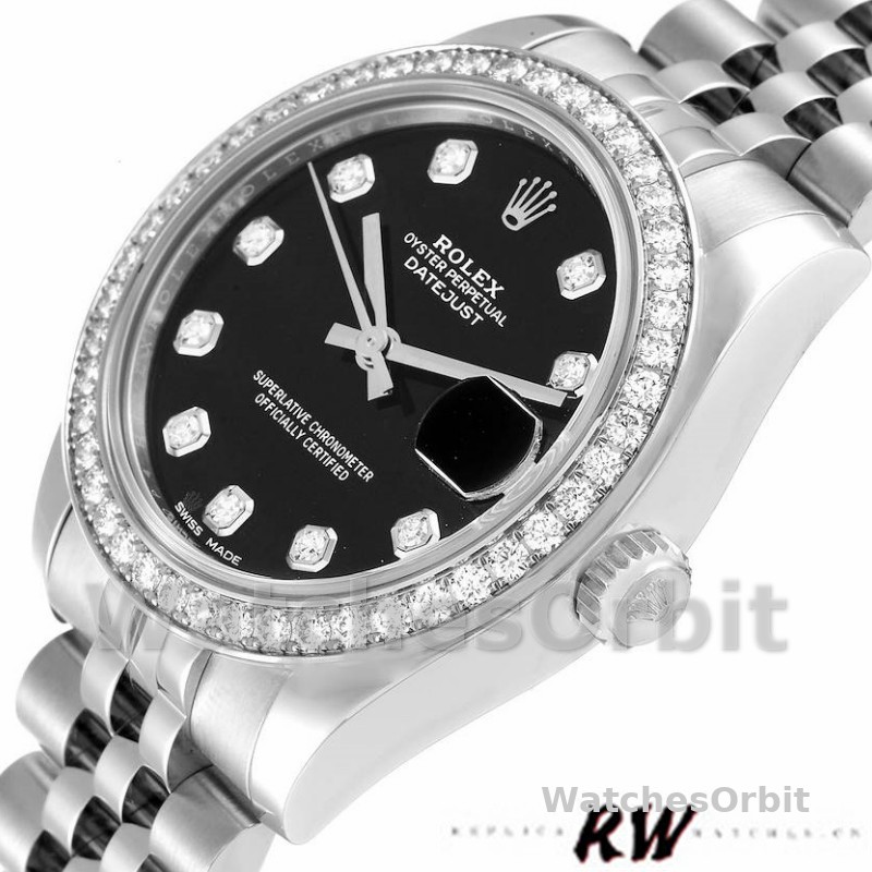 Rolex Datejust 178384 Diamond Bezel Black Diamond Dial 31MM Lady Replica Watch