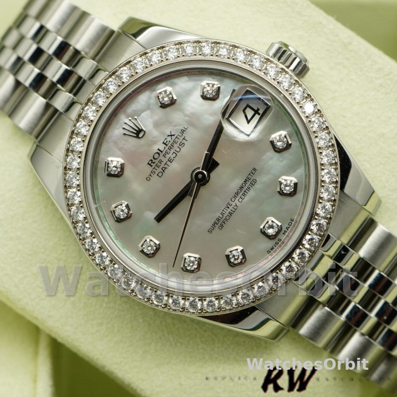 Rolex Datejust 178384 White Mother Of Pearl Diamonds Dial 31MM Lady Replica Watch