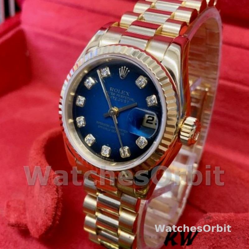 Rolex Datejust 179178 Blue Diamonds Dial Yellow Gold 26MM Lady Replica Watch