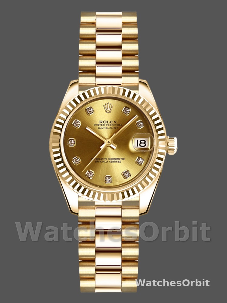 Rolex Datejust 179178 Champagne Diamonds Dial Yellow Gold 26MM Lady Replica Watch