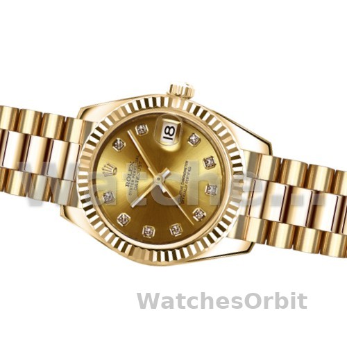 Rolex Datejust 179178 Champagne Diamonds Dial Yellow Gold 26MM Lady Replica Watch