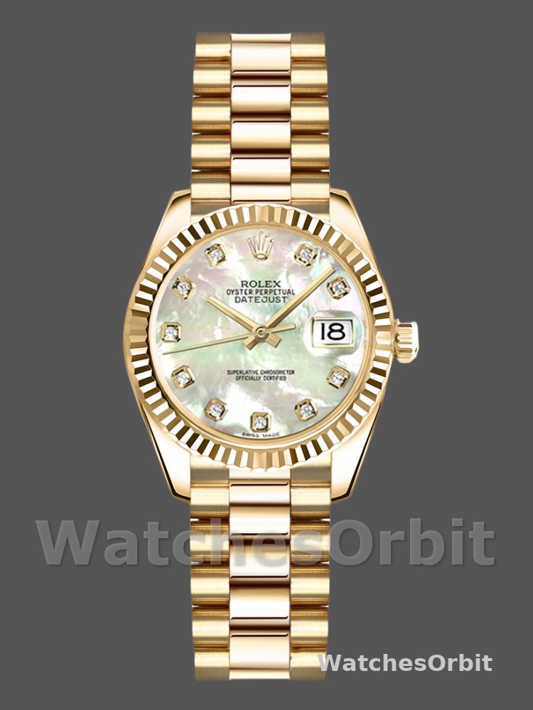 Rolex Datejust 179178 Mother of Pearl Diamonds Dial Yellow Gold 26MM Lady Replica Watch