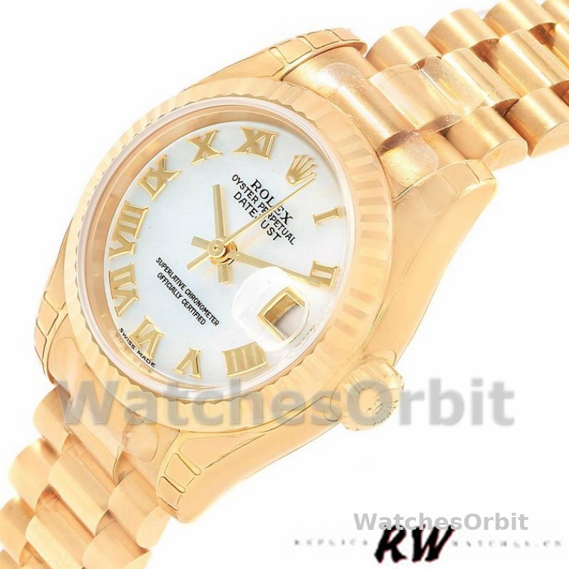 Rolex Datejust 179178 Mother of Pearl White Dial Dial Yellow Gold 26MM Lady Replica Watch