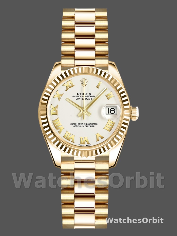 Rolex Datejust 179178 White Roman Dial Dial Yellow Gold 26MM Lady Replica Watch