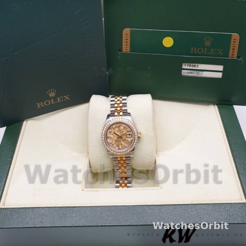 Rolex Datejust 179383 Crystal Gold Dust Champagne Dial 26MM Lady Replica Watch