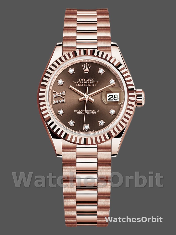 Rolex Datejust 279175 Chocolate Diamond Mark Fluted Bezel 28mm Lady Replica Watch