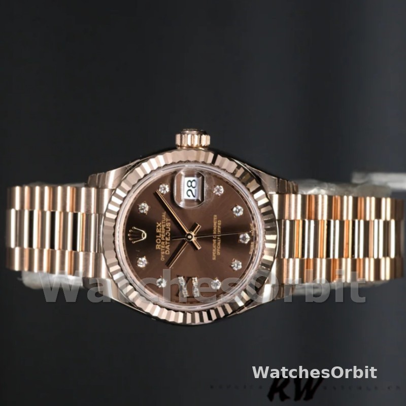 Rolex Datejust 279175 Chocolate Diamond Mark Fluted Bezel 28mm Lady Replica Watch