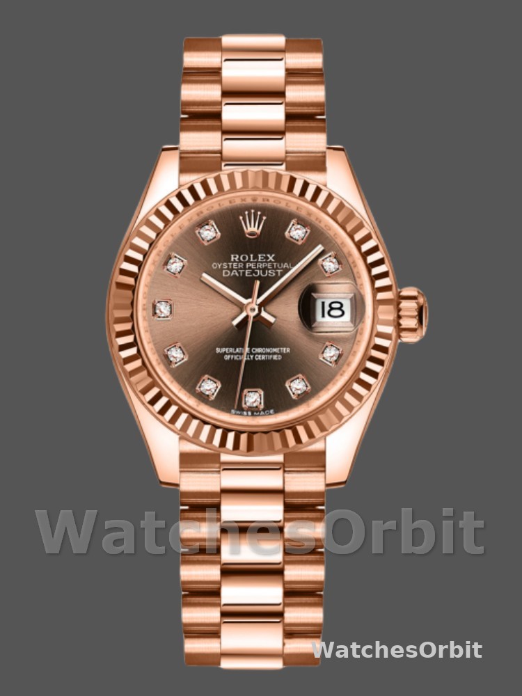 Rolex Datejust 279175 Chocolate Diamonds Dial Fluted Bezel 28mm Lady Replica Watch