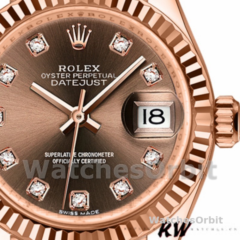 Rolex Datejust 279175 Chocolate Diamonds Dial Fluted Bezel 28mm Lady Replica Watch