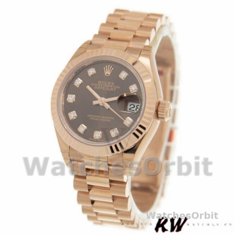Rolex Datejust 279175 Chocolate Diamonds Dial Fluted Bezel 28mm Lady Replica Watch