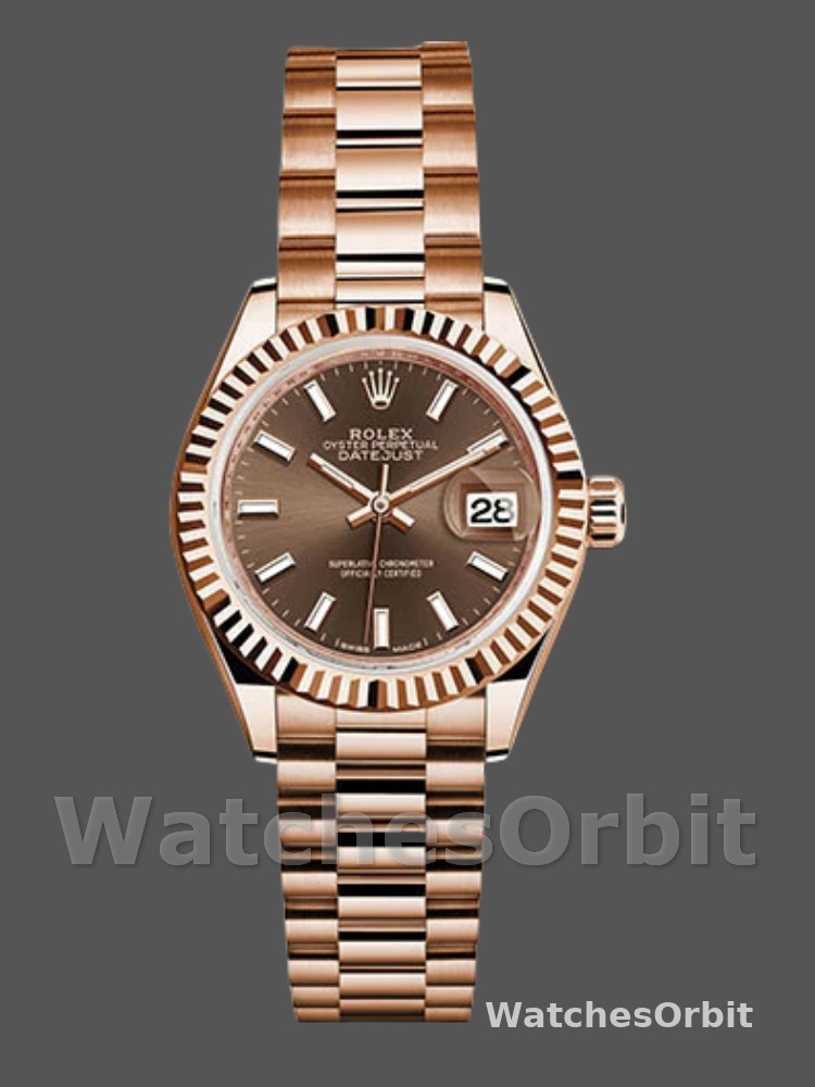 Rolex Datejust 279175 Chocolate Index Dial Fluted Bezel 28mm Lady Replica Watch