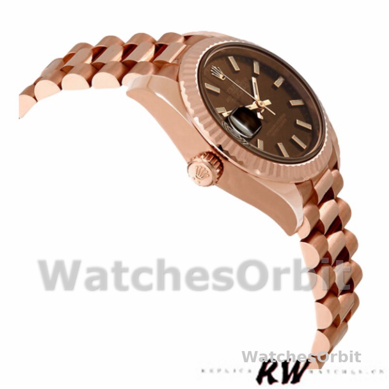 Rolex Datejust 279175 Chocolate Index Dial Fluted Bezel 28mm Lady Replica Watch