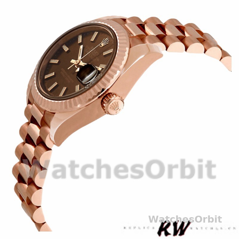 Rolex Datejust 279175 Chocolate Index Dial Fluted Bezel 28mm Lady Replica Watch