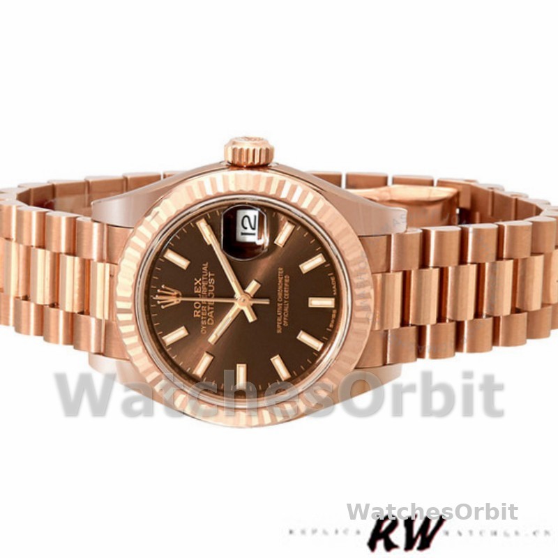 Rolex Datejust 279175 Chocolate Index Dial Fluted Bezel 28mm Lady Replica Watch