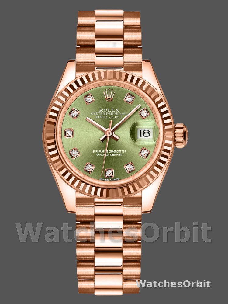 Rolex Datejust 279175 Olive Green Diamonds Dial Fluted Bezel 28mm Lady Replica Watch